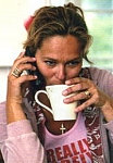 danish Sondag 16. Aug. 2004 - inside, hair up, phoning, drinks coffee