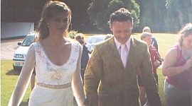 wedding photo taken by Julie Aug. 2000 - arriving with Thomas 1